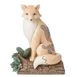 White Woodland Fox On Birchlog